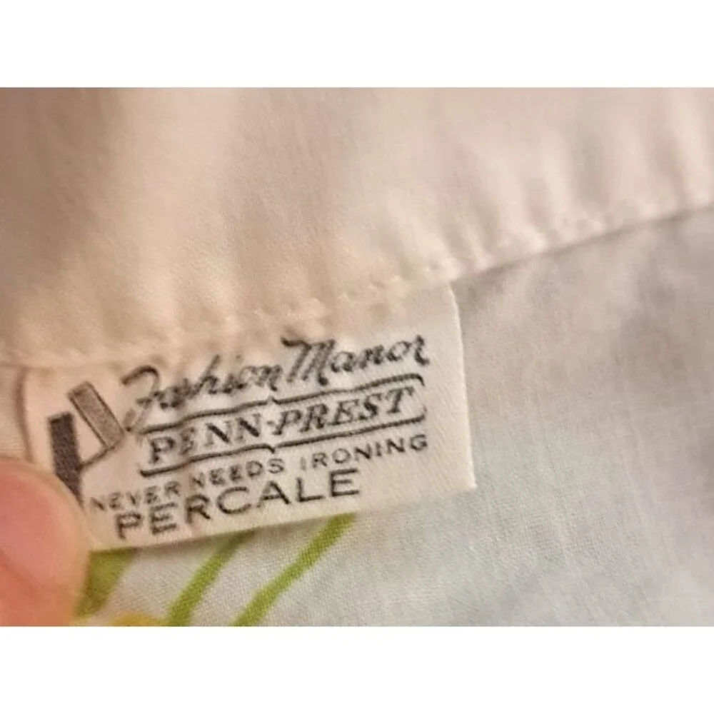 Vintage Full Flat Sheet Orange Blue Floral Eyelet Lace Percale JC Penney Cottage